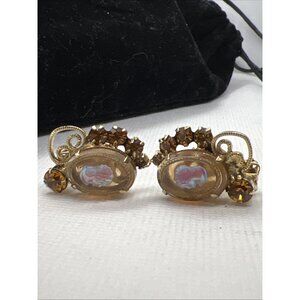 Fab JULIANA DeLizza & Elster Iridescent Cameo Earrings Set EX Cond Rarely SIGNED
